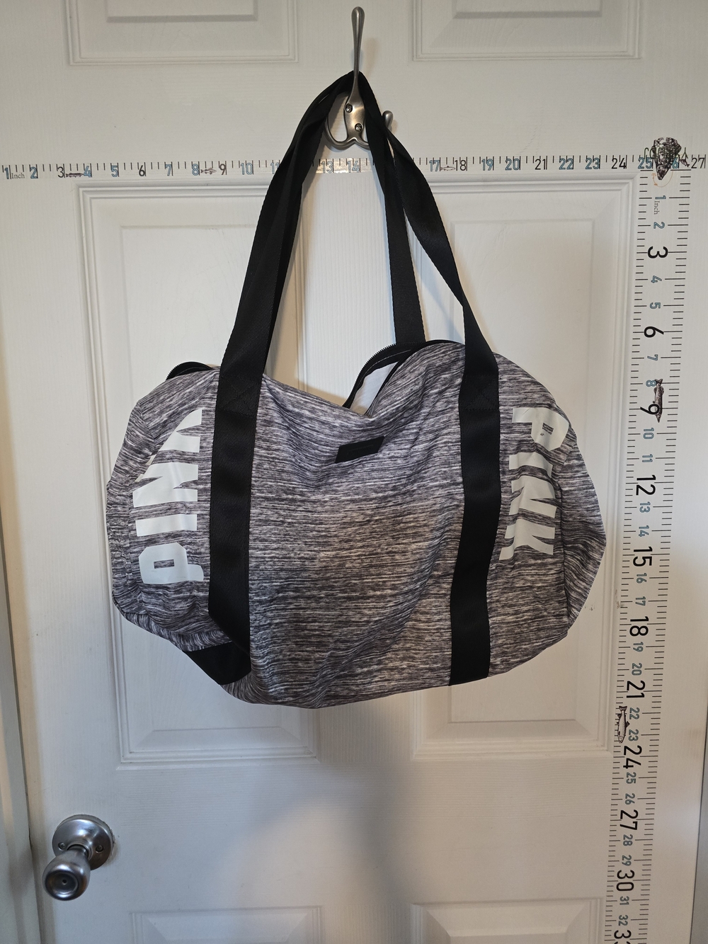 PINK Victoria's Secret Gray Heather Duffel Bag with Black Straps